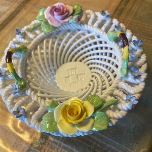 Denton Best Bone China Lattice Basket With Flowers England